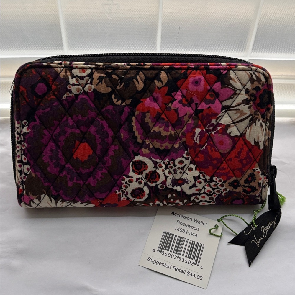 🟪Brand New Vera Bradley Accordion Wallet, Rosewood Pattern, Multicolored - Picture 2 of 7